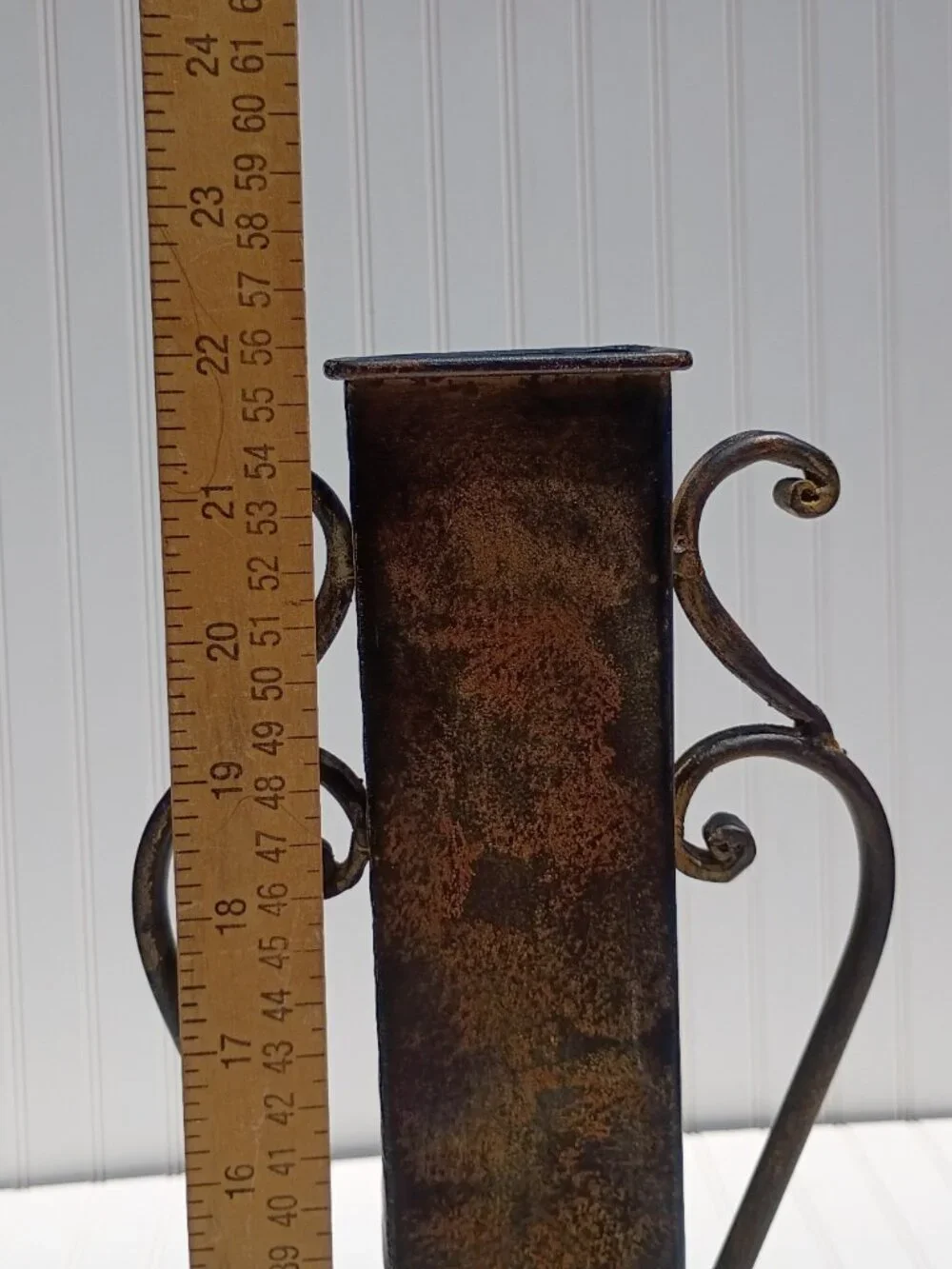 Tuscan Style Metal Vase Hand Forged Wrought Iron Bronze Finish Rustic Handles